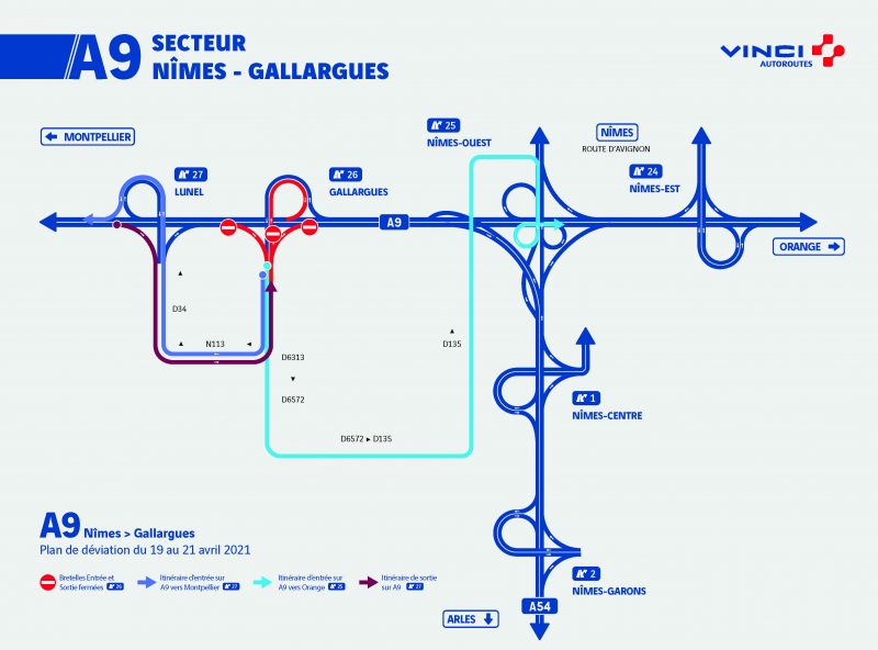Fermeture partielle de l’échangeur de Gallargues (n°26) A9 Travaux